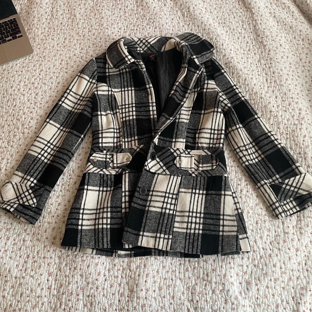 Girls' 16 Plaid Thick Winter Coat With Button Long Sleeve Jacket Pea Coat Preppy
